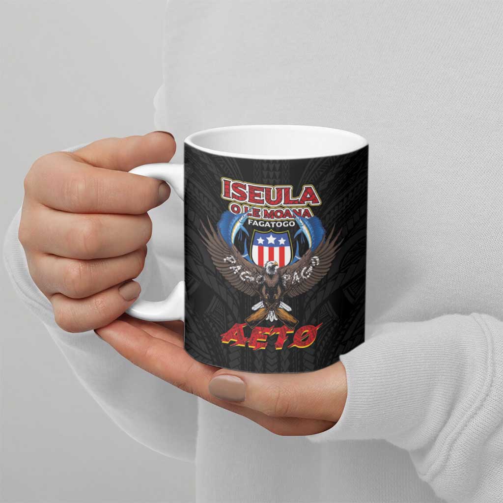 American Samoa Fautasi Ceramic Mug Pago Pago Aeto and Iseula o le Moana of Fagatogo Black Color - Polynesian Pride