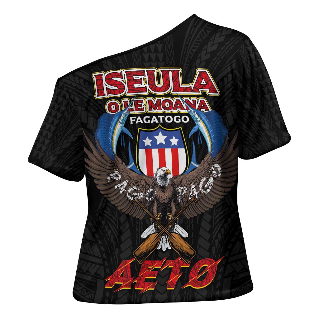 American Samoa Fautasi Cross Shoulder Shirt Pago Pago Aeto and Iseula o le Moana of Fagatogo Black Color - Polynesian Pride