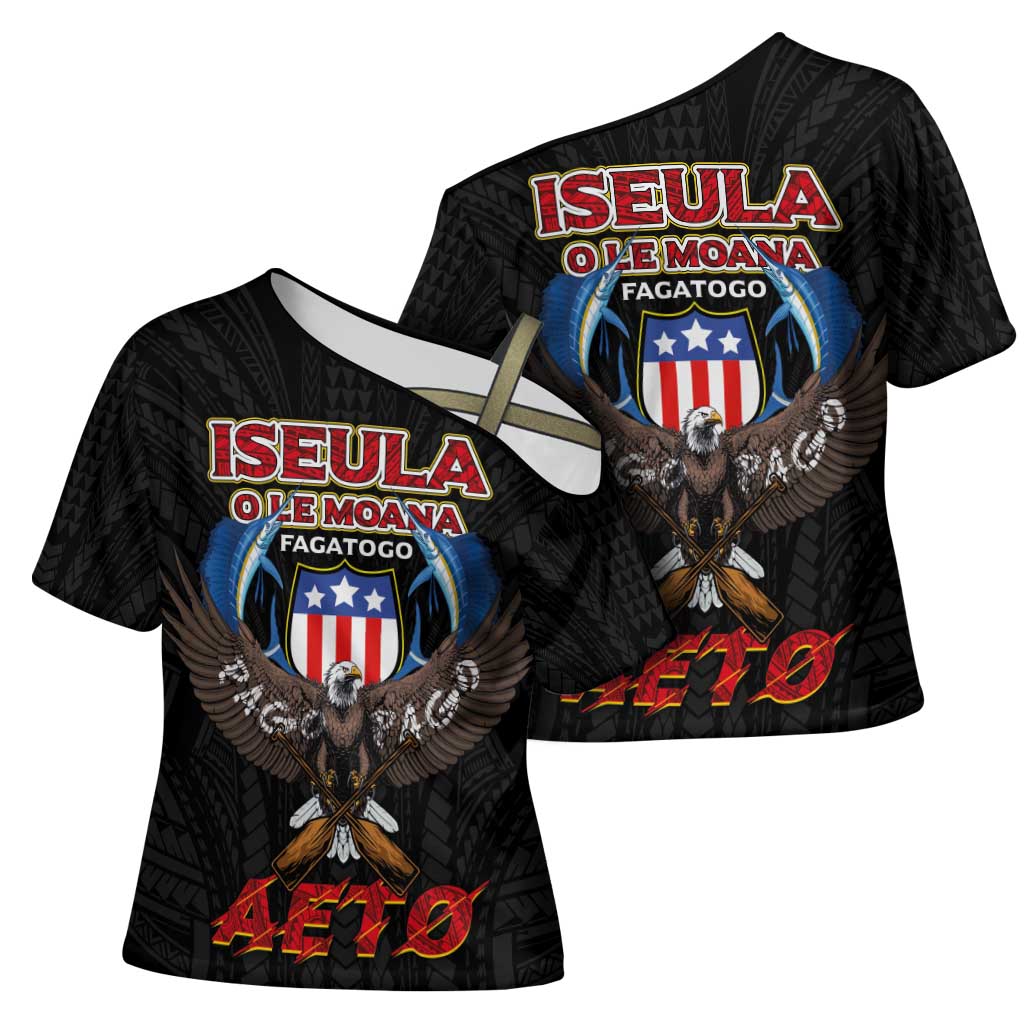 American Samoa Fautasi Cross Shoulder Shirt Pago Pago Aeto and Iseula o le Moana of Fagatogo Black Color - Polynesian Pride