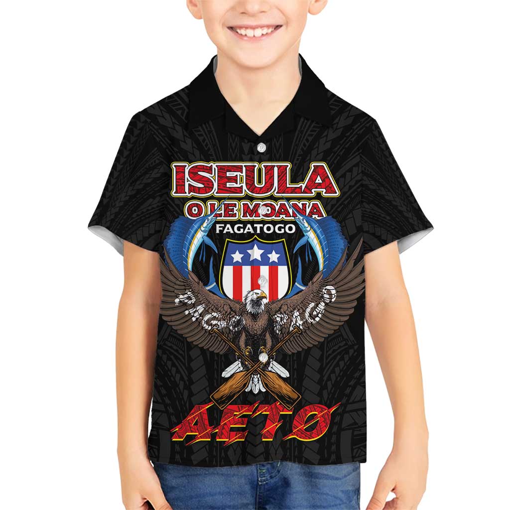 American Samoa Fautasi Family Matching Long Sleeve Bodycon Dress and Hawaiian Shirt Pago Pago Aeto and Iseula o le Moana of Fagatogo Black Color - Polynesian Pride