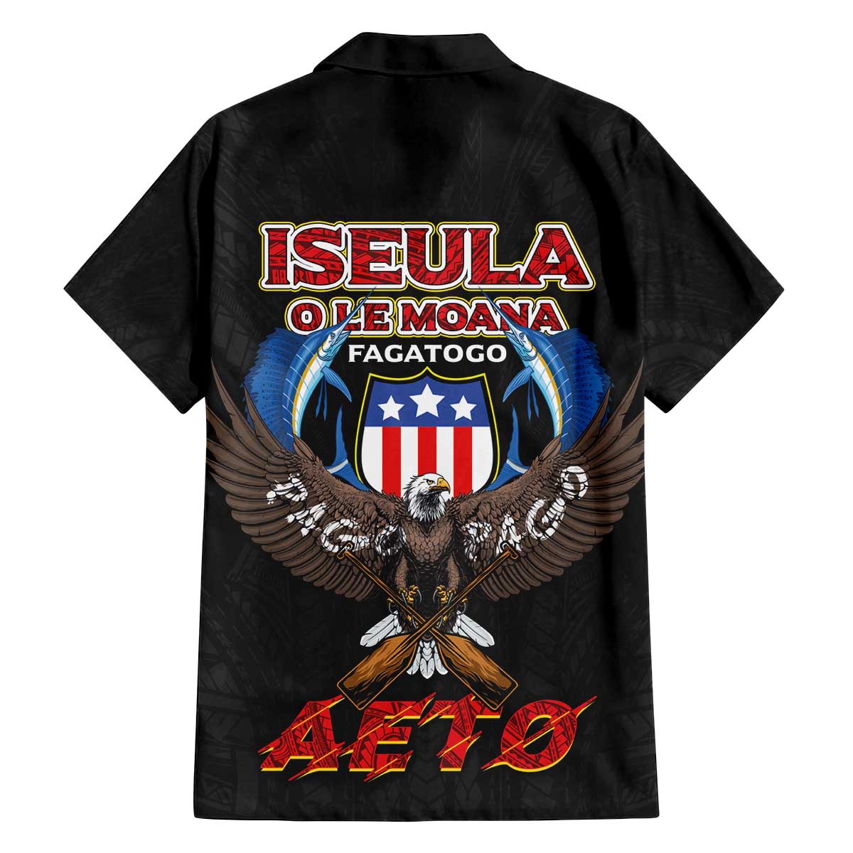 American Samoa Fautasi Family Matching Off The Shoulder Long Sleeve Dress and Hawaiian Shirt Pago Pago Aeto and Iseula o le Moana of Fagatogo Black Color - Polynesian Pride