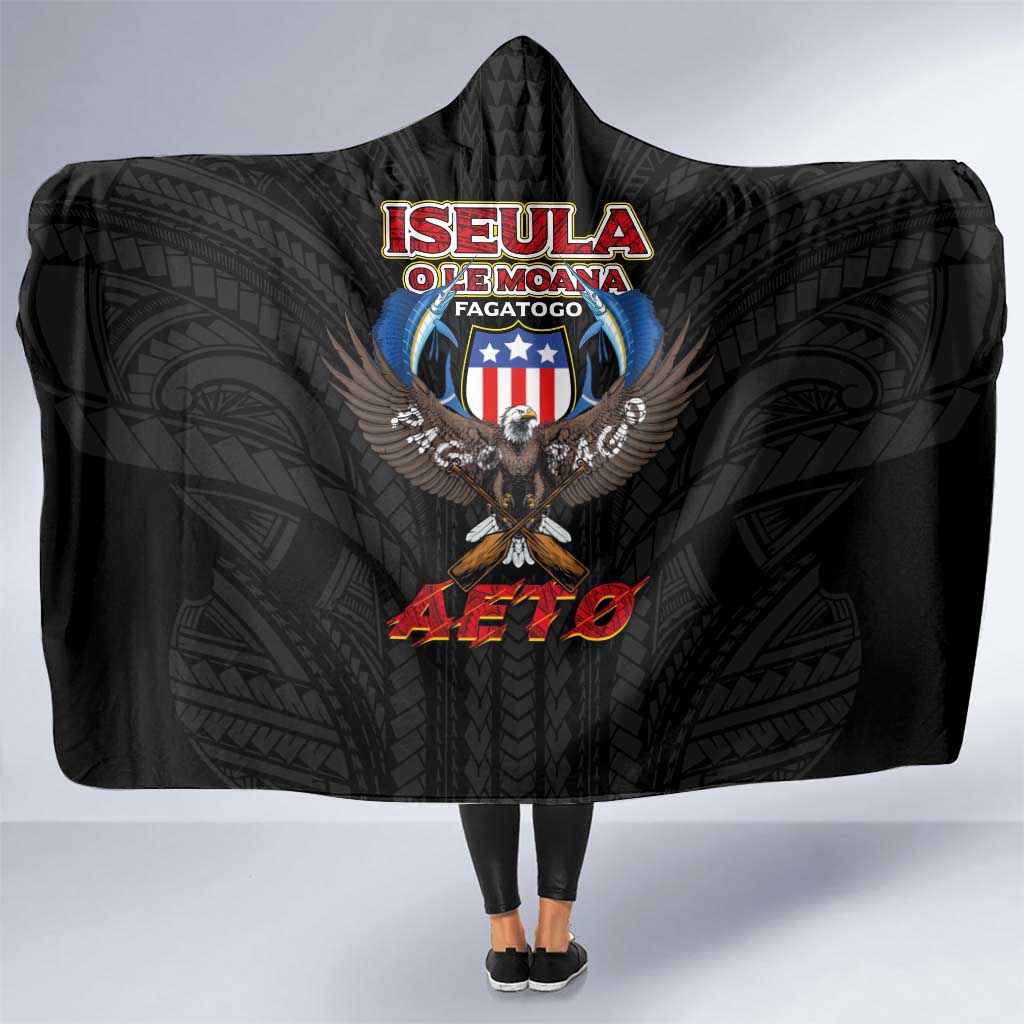 American Samoa Fautasi Hooded Blanket Pago Pago Aeto and Iseula o le Moana of Fagatogo Black Color - Polynesian Pride