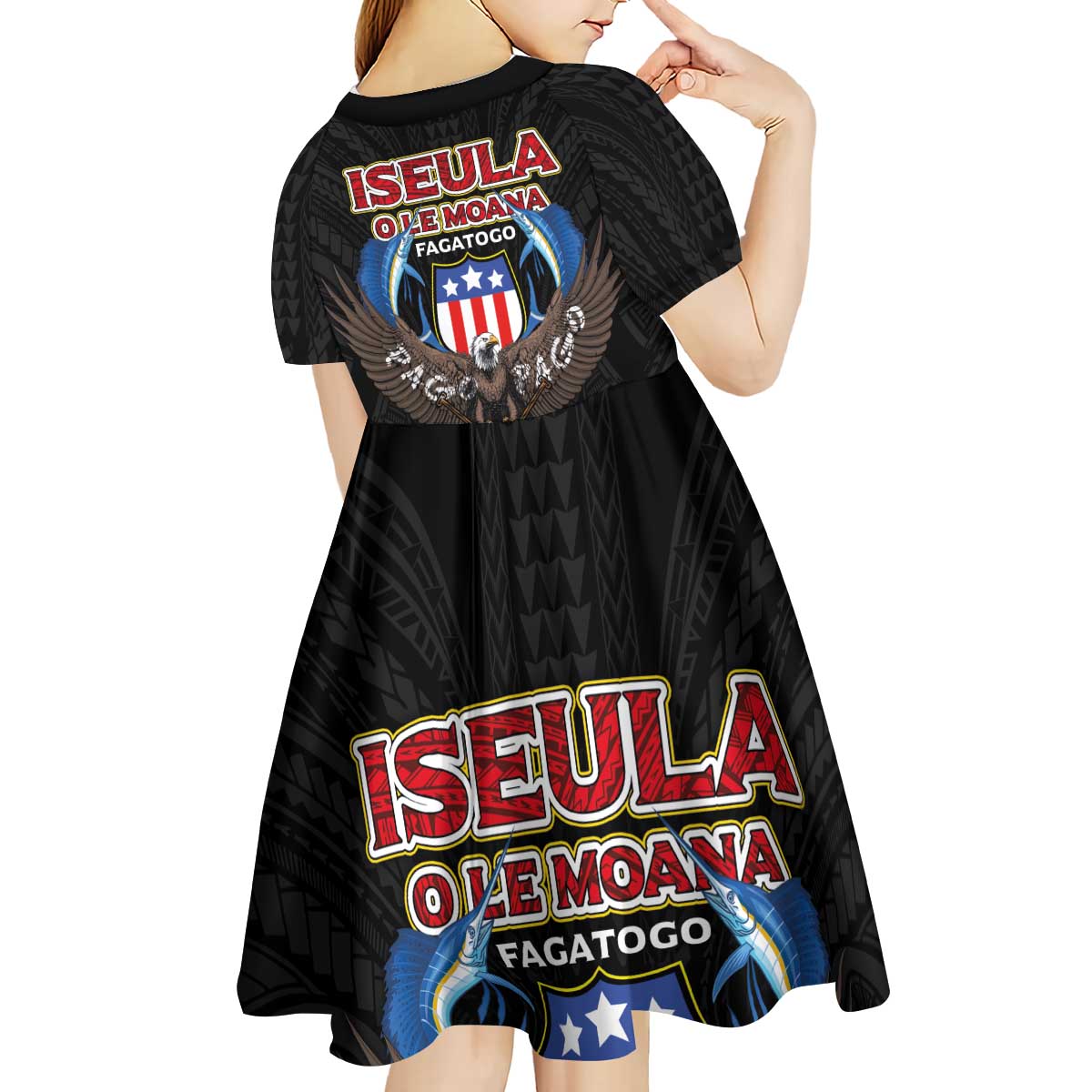 American Samoa Fautasi Kid Short Sleeve Dress Pago Pago Aeto and Iseula o le Moana of Fagatogo Black Color - Polynesian Pride