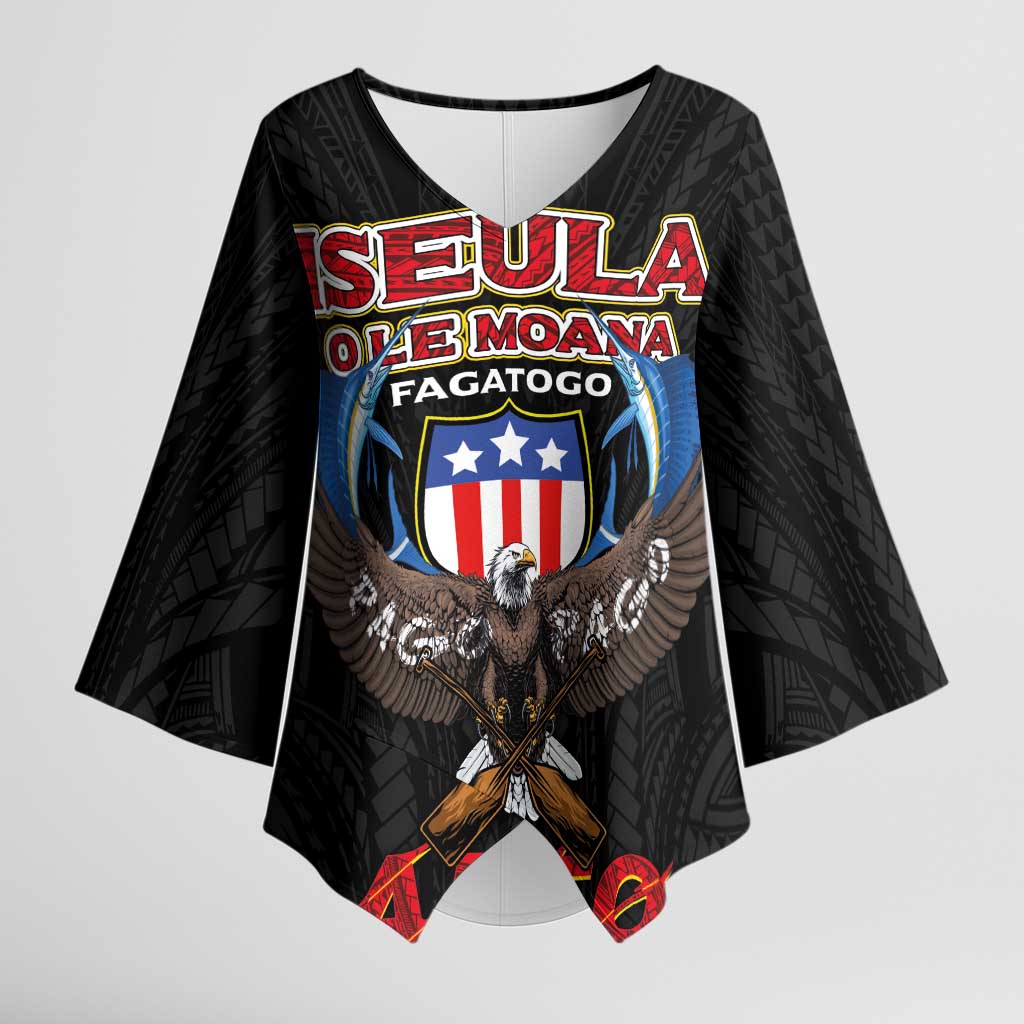 American Samoa Fautasi Kimono Sleeve Blouse Pago Pago Aeto and Iseula o le Moana of Fagatogo Black Color - Polynesian Pride