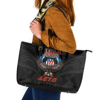 American Samoa Fautasi Leather Tote Bag Pago Pago Aeto and Iseula o le Moana of Fagatogo Black Color - Polynesian Pride