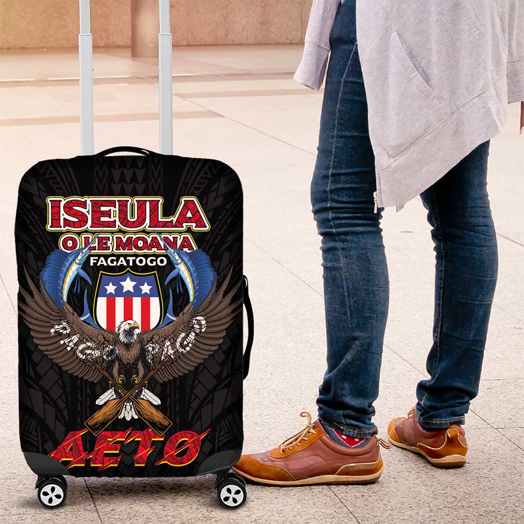 American Samoa Fautasi Luggage Cover Pago Pago Aeto and Iseula o le Moana of Fagatogo Black Color - Polynesian Pride