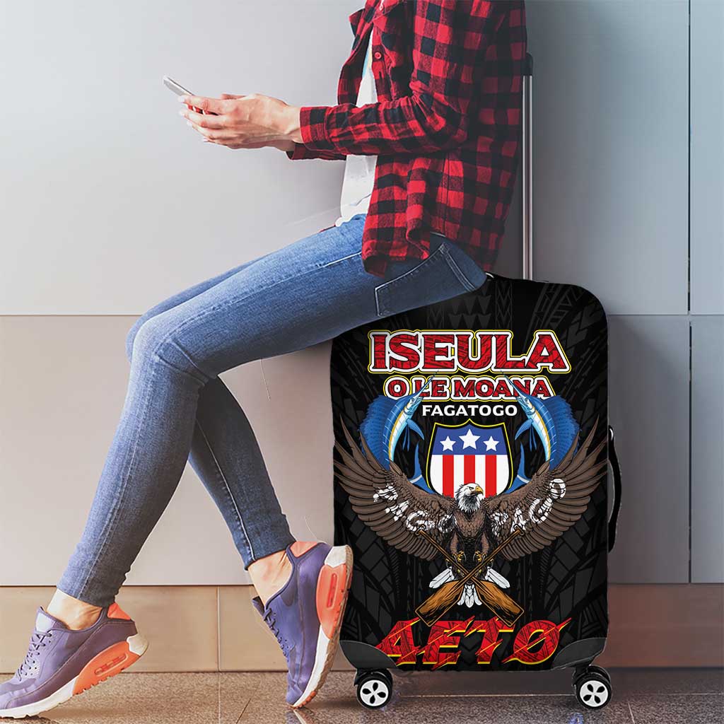 American Samoa Fautasi Luggage Cover Pago Pago Aeto and Iseula o le Moana of Fagatogo Black Color - Polynesian Pride