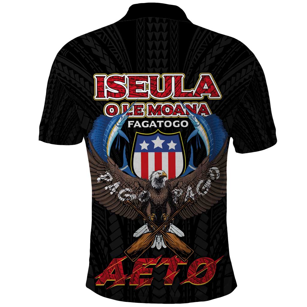American Samoa Fautasi Polo Shirt Pago Pago Aeto and Iseula o le Moana of Fagatogo Black Color - Polynesian Pride
