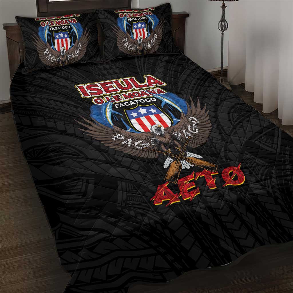 American Samoa Fautasi Quilt Bed Set Pago Pago Aeto and Iseula o le Moana of Fagatogo Black Color - Polynesian Pride
