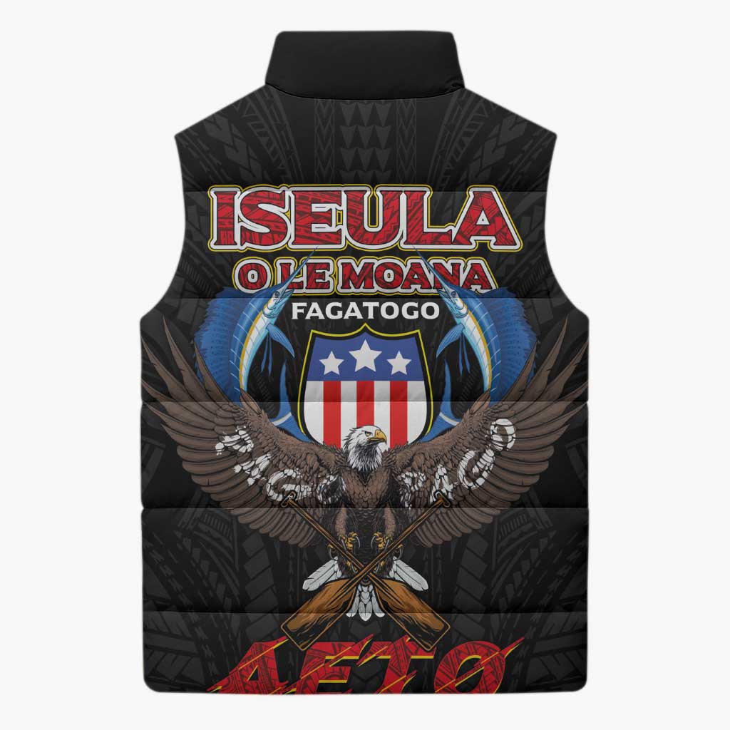 American Samoa Fautasi Sleeveless Puffer Jacket Pago Pago Aeto and Iseula o le Moana of Fagatogo Black Color - Polynesian Pride