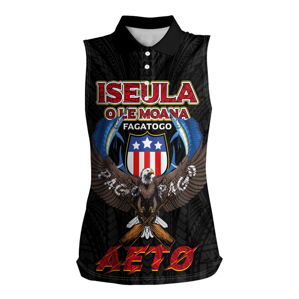 American Samoa Fautasi Women Sleeveless Polo Shirt Pago Pago Aeto and Iseula o le Moana of Fagatogo Black Color - Polynesian Pride