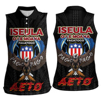 American Samoa Fautasi Women Sleeveless Polo Shirt Pago Pago Aeto and Iseula o le Moana of Fagatogo Black Color - Polynesian Pride