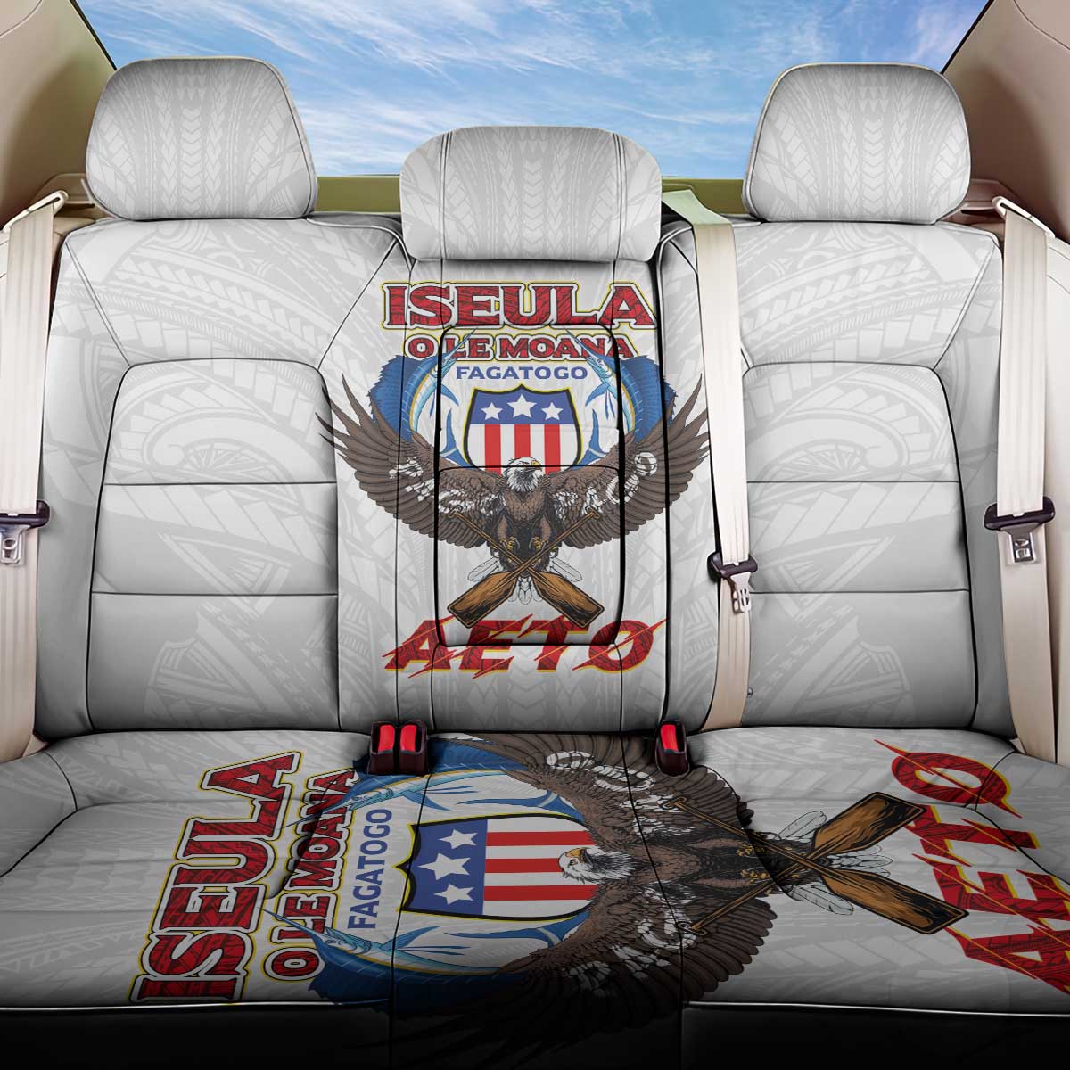 American Samoa Fautasi Back Car Seat Cover Pago Pago Aeto and Iseula o le Moana of Fagatogo White Color - Polynesian Pride