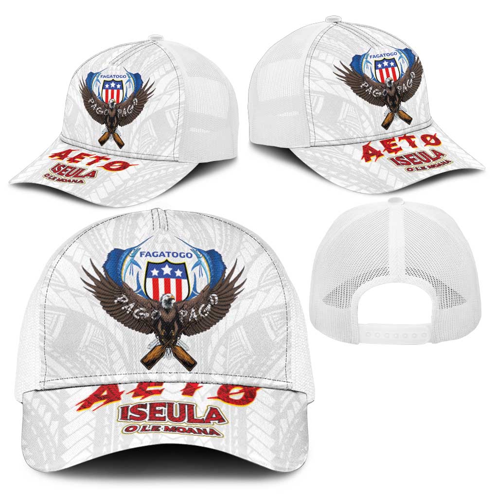 American Samoa Fautasi Baseball Net Cap Pago Pago Aeto and Iseula o le Moana of Fagatogo White Color - Polynesian Pride