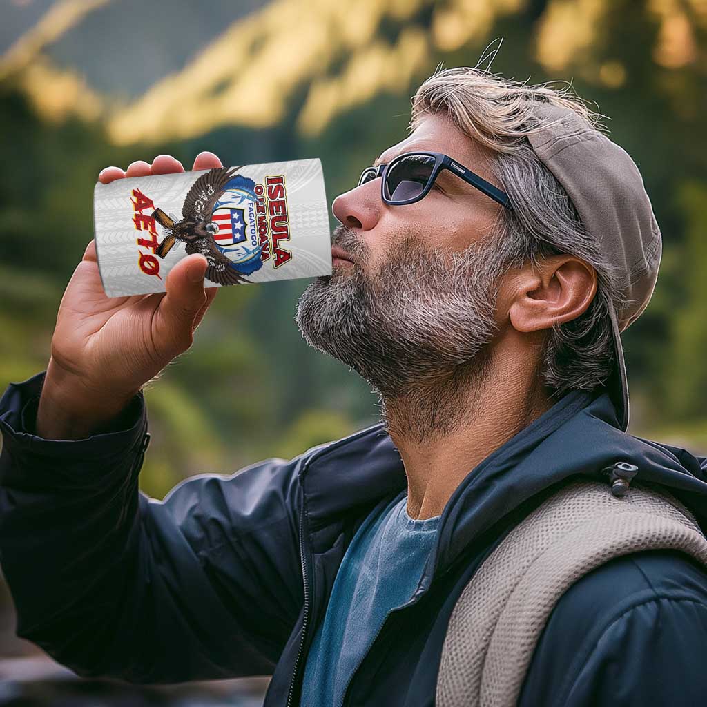 American Samoa Fautasi 4 in 1 Can Cooler Tumbler Pago Pago Aeto and Iseula o le Moana of Fagatogo White Color - Polynesian Pride