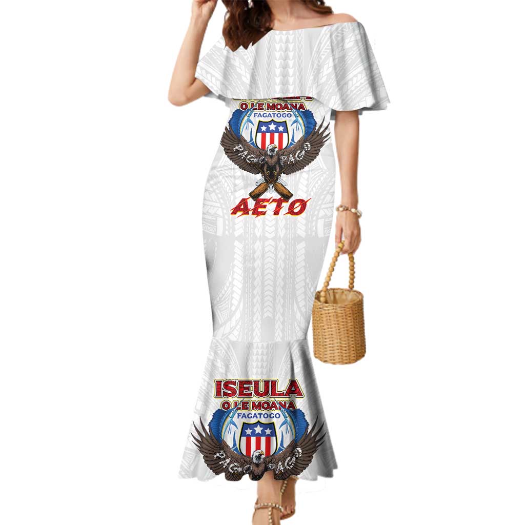 American Samoa Fautasi Family Matching Mermaid Dress and Hawaiian Shirt Pago Pago Aeto and Iseula o le Moana of Fagatogo White Color - Polynesian Pride