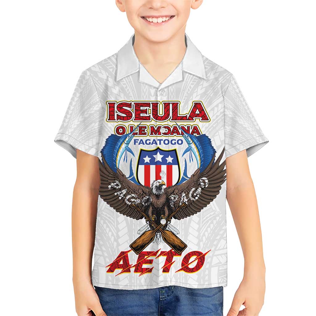 American Samoa Fautasi Kid Hawaiian Shirt Pago Pago Aeto and Iseula o le Moana of Fagatogo White Color - Polynesian Pride