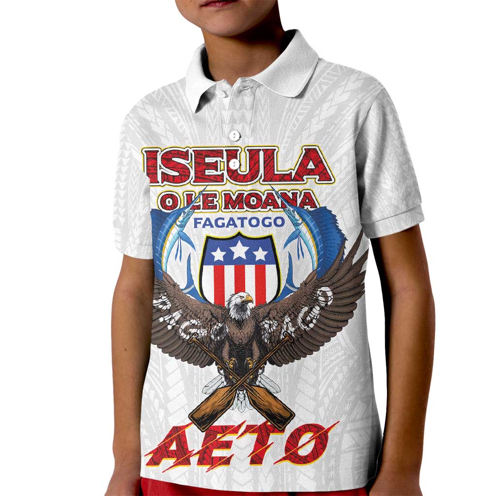 American Samoa Fautasi Kid Polo Shirt Pago Pago Aeto and Iseula o le Moana of Fagatogo White Color - Polynesian Pride