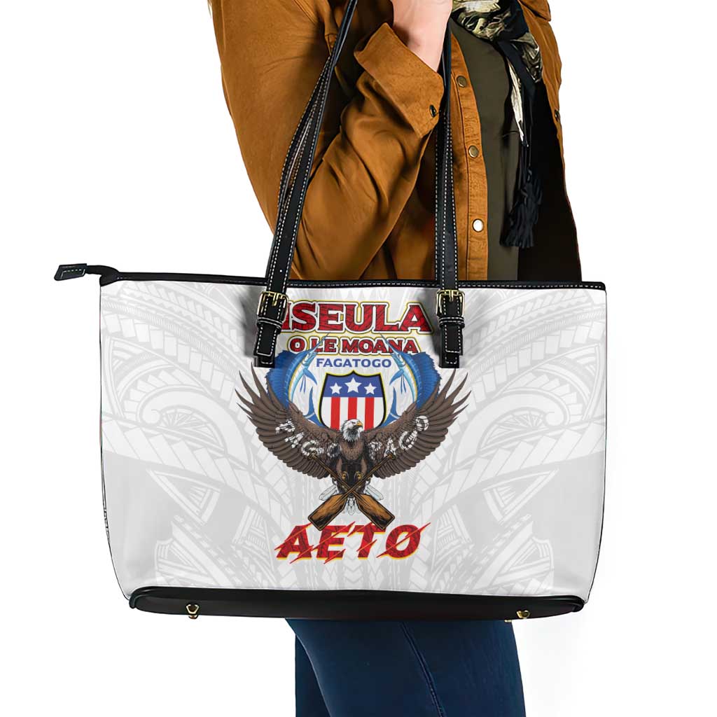 American Samoa Fautasi Leather Tote Bag Pago Pago Aeto and Iseula o le Moana of Fagatogo White Color - Polynesian Pride