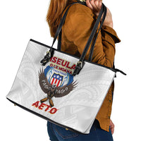 American Samoa Fautasi Leather Tote Bag Pago Pago Aeto and Iseula o le Moana of Fagatogo White Color - Polynesian Pride