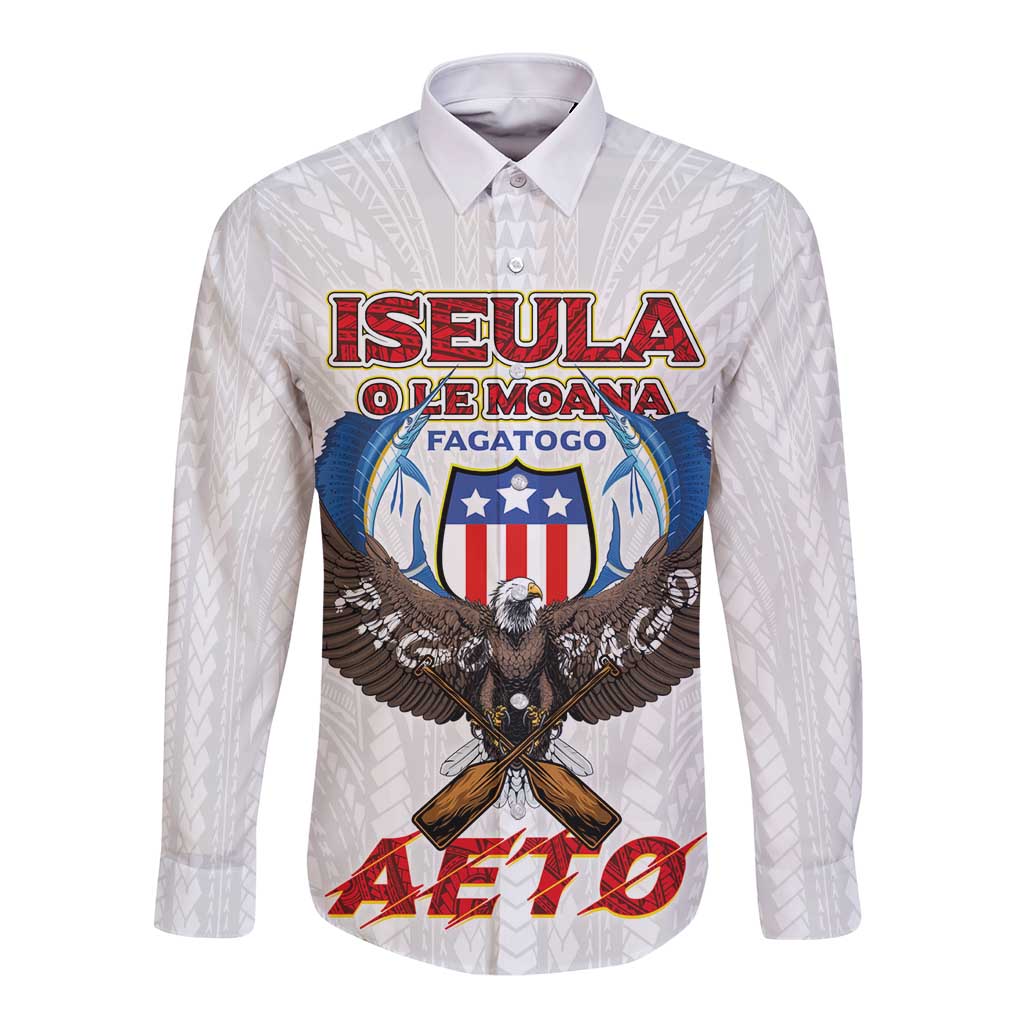 American Samoa Fautasi Long Sleeve Button Shirt Pago Pago Aeto and Iseula o le Moana of Fagatogo White Color - Polynesian Pride