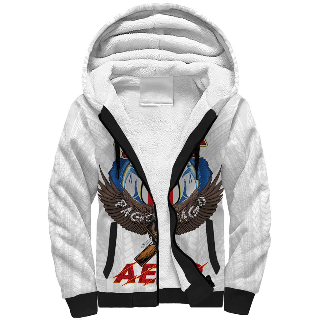 American Samoa Fautasi Sherpa Hoodie Pago Pago Aeto and Iseula o le Moana of Fagatogo White Color - Polynesian Pride