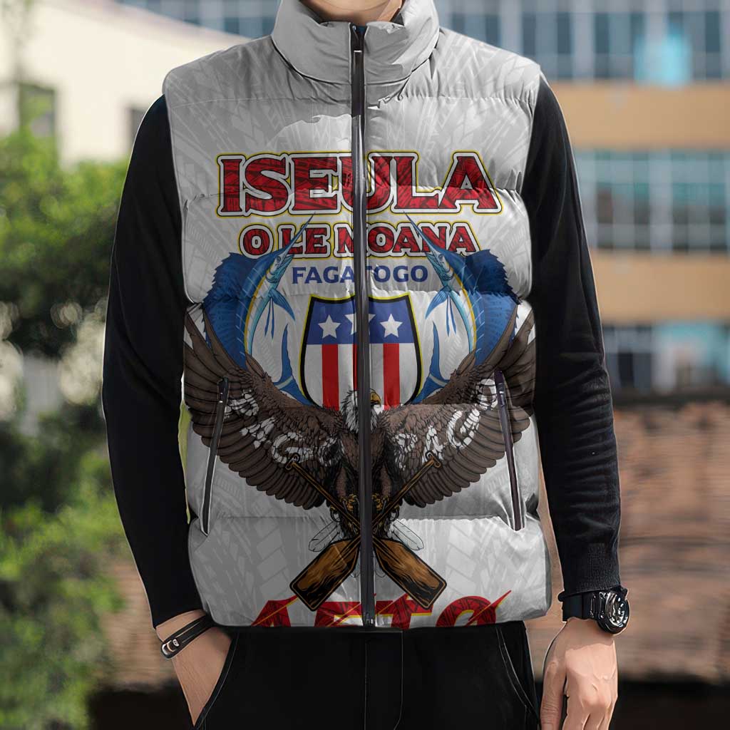 American Samoa Fautasi Sleeveless Puffer Jacket Pago Pago Aeto and Iseula o le Moana of Fagatogo White Color - Polynesian Pride