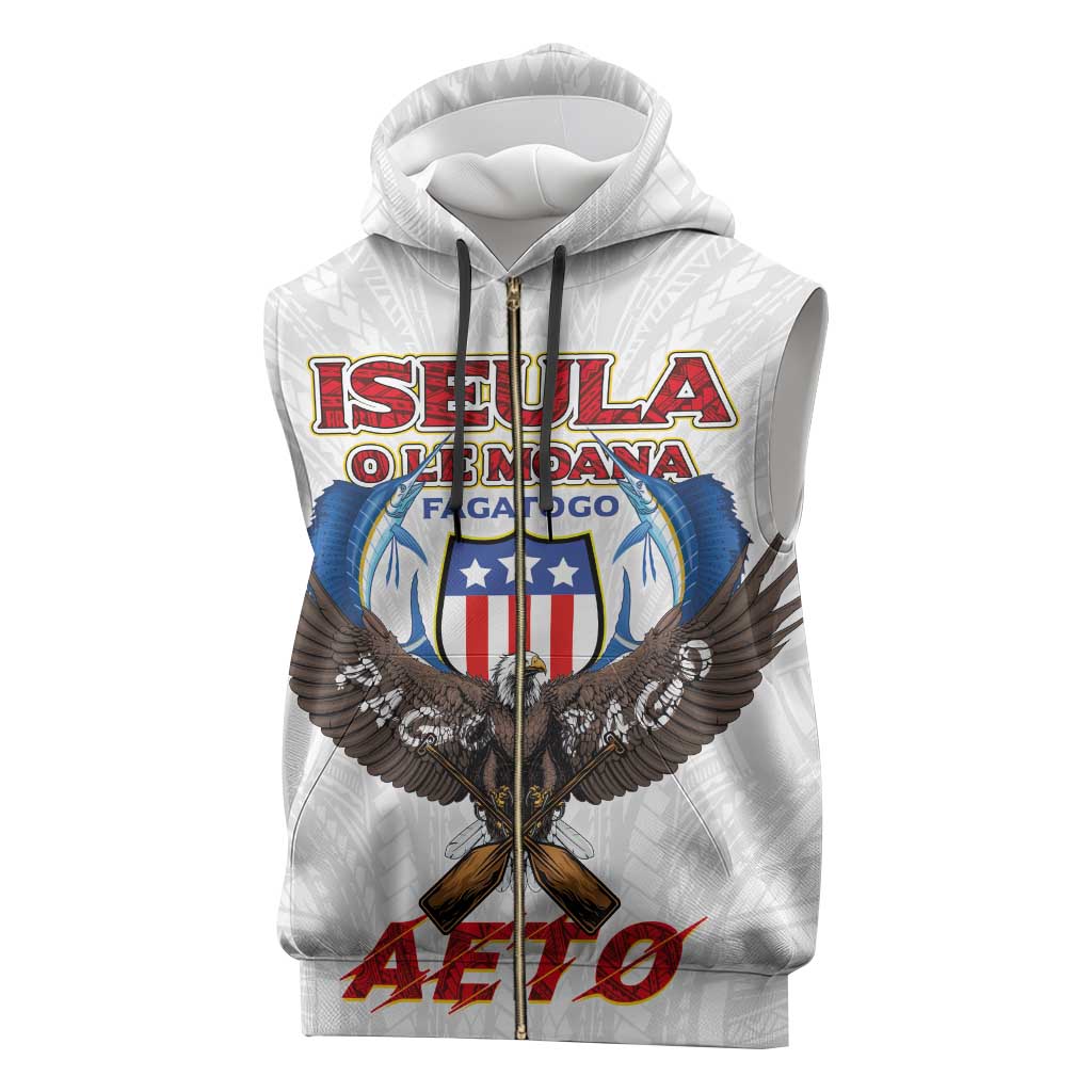 American Samoa Fautasi Sleeveless Zip Hoodie Pago Pago Aeto and Iseula o le Moana of Fagatogo White Color - Polynesian Pride