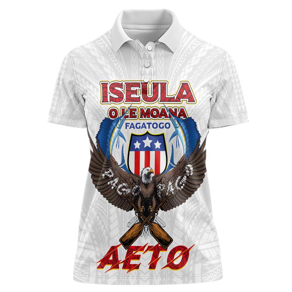 American Samoa Fautasi Women Polo Shirt Pago Pago Aeto and Iseula o le Moana of Fagatogo White Color - Polynesian Pride