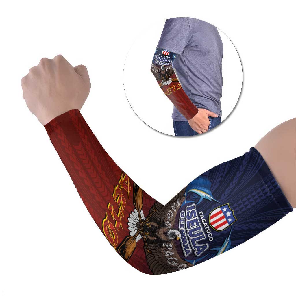 American Samoa Fautasi Arm Sleeves Pago Pago Aeto and Iseula o le Moana of Fagatogo Red-Blue - Polynesian Pride