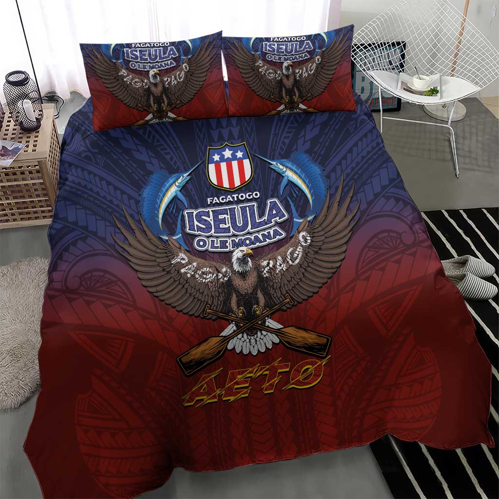 American Samoa Fautasi Bedding Set Pago Pago Aeto and Iseula o le Moana of Fagatogo Red-Blue - Polynesian Pride