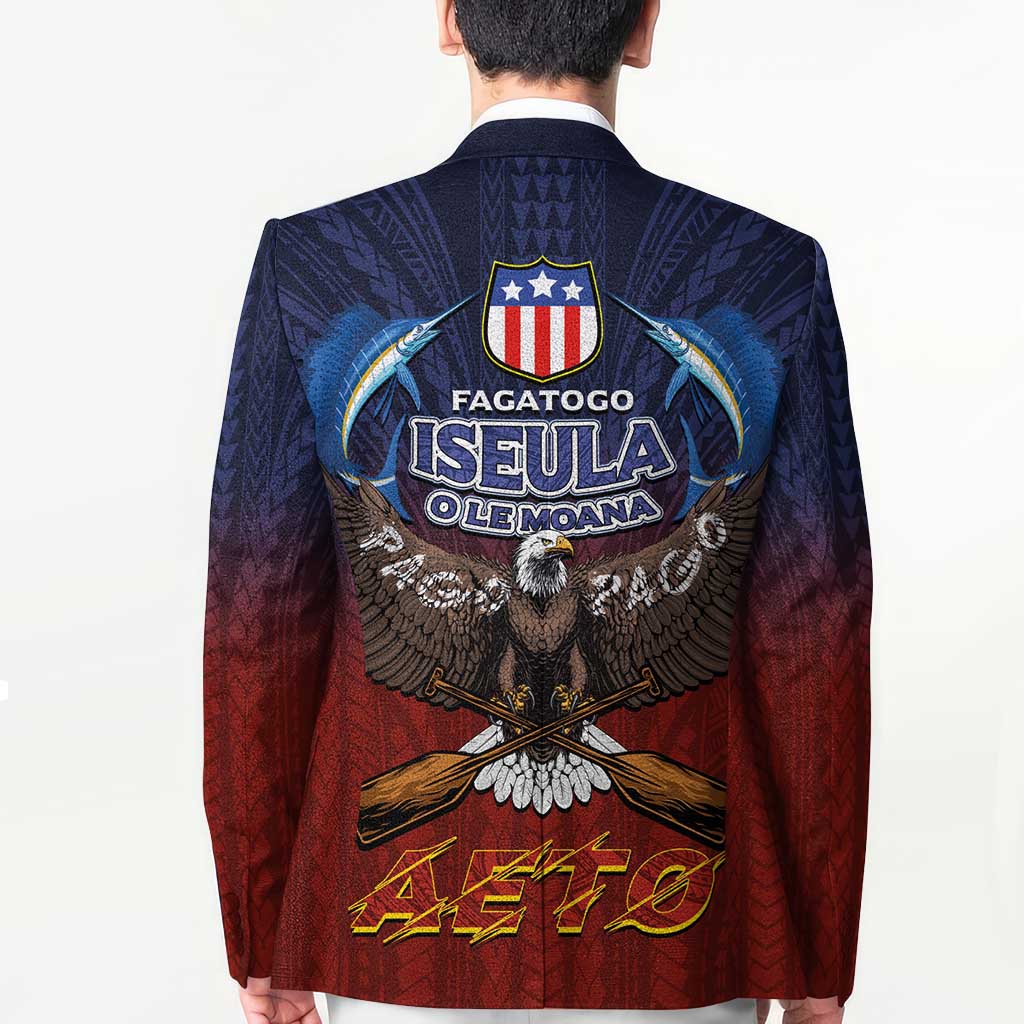 American Samoa Fautasi Blazer Pago Pago Aeto and Iseula o le Moana of Fagatogo Red-Blue - Polynesian Pride