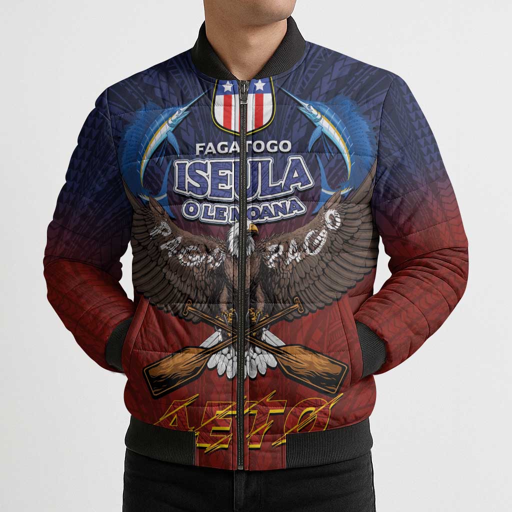 American Samoa Fautasi Bomber Puffer Jacket Pago Pago Aeto and Iseula o le Moana of Fagatogo Red-Blue - Polynesian Pride
