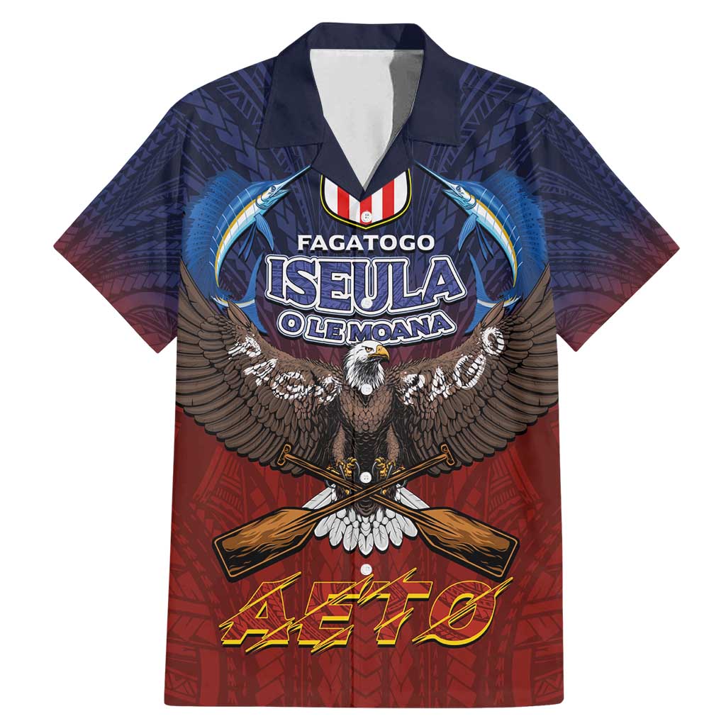 American Samoa Fautasi Family Matching Mermaid Dress and Hawaiian Shirt Pago Pago Aeto and Iseula o le Moana of Fagatogo Red-Blue - Polynesian Pride