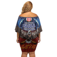 American Samoa Fautasi Family Matching Off Shoulder Short Dress and Hawaiian Shirt Pago Pago Aeto and Iseula o le Moana of Fagatogo Red-Blue - Polynesian Pride