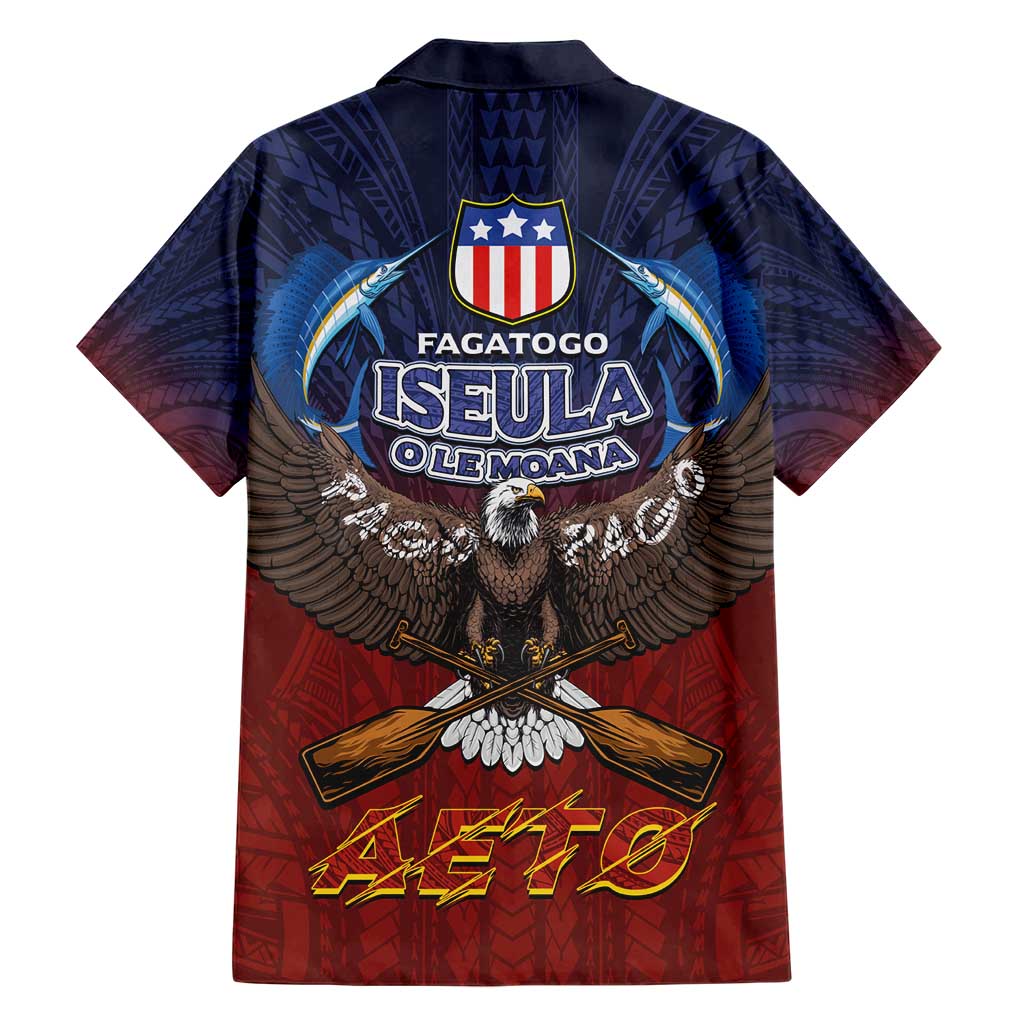 American Samoa Fautasi Family Matching Short Sleeve Bodycon Dress and Hawaiian Shirt Pago Pago Aeto and Iseula o le Moana of Fagatogo Red-Blue - Polynesian Pride