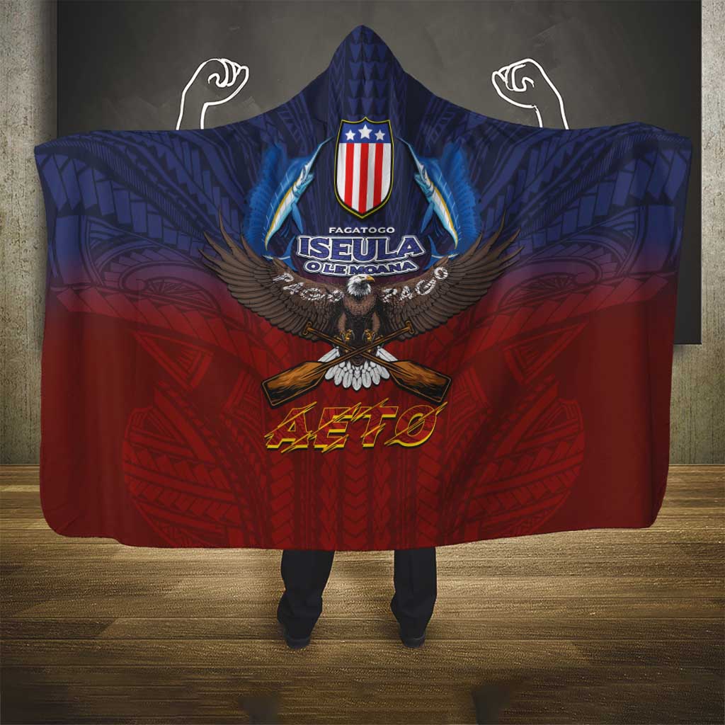 American Samoa Fautasi Hooded Blanket Pago Pago Aeto and Iseula o le Moana of Fagatogo Red-Blue - Polynesian Pride