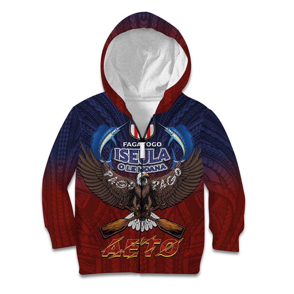 American Samoa Fautasi Kid Hoodie Pago Pago Aeto and Iseula o le Moana of Fagatogo Red-Blue - Polynesian Pride