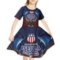 American Samoa Fautasi Kid Short Sleeve Dress Pago Pago Aeto and Iseula o le Moana of Fagatogo Red-Blue - Polynesian Pride
