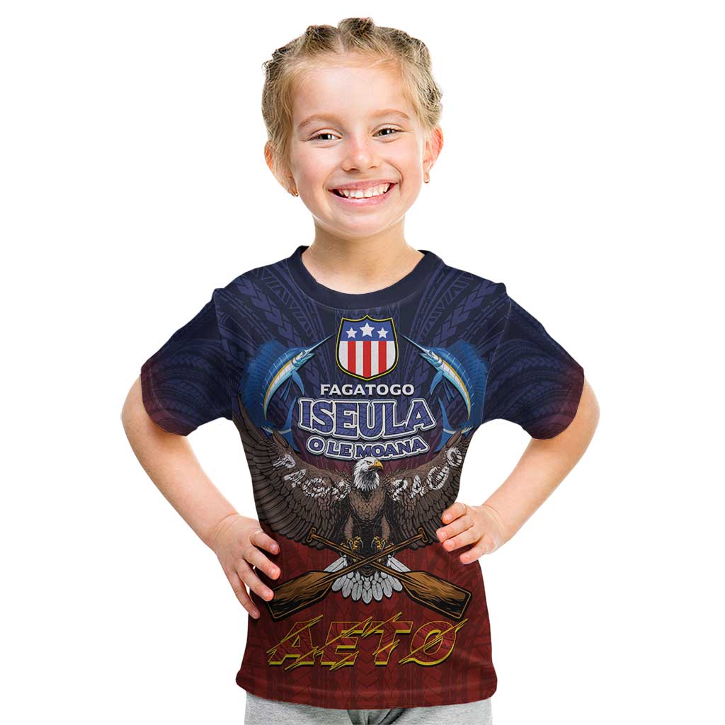 American Samoa Fautasi Kid T Shirt Pago Pago Aeto and Iseula o le Moana of Fagatogo Red-Blue - Polynesian Pride
