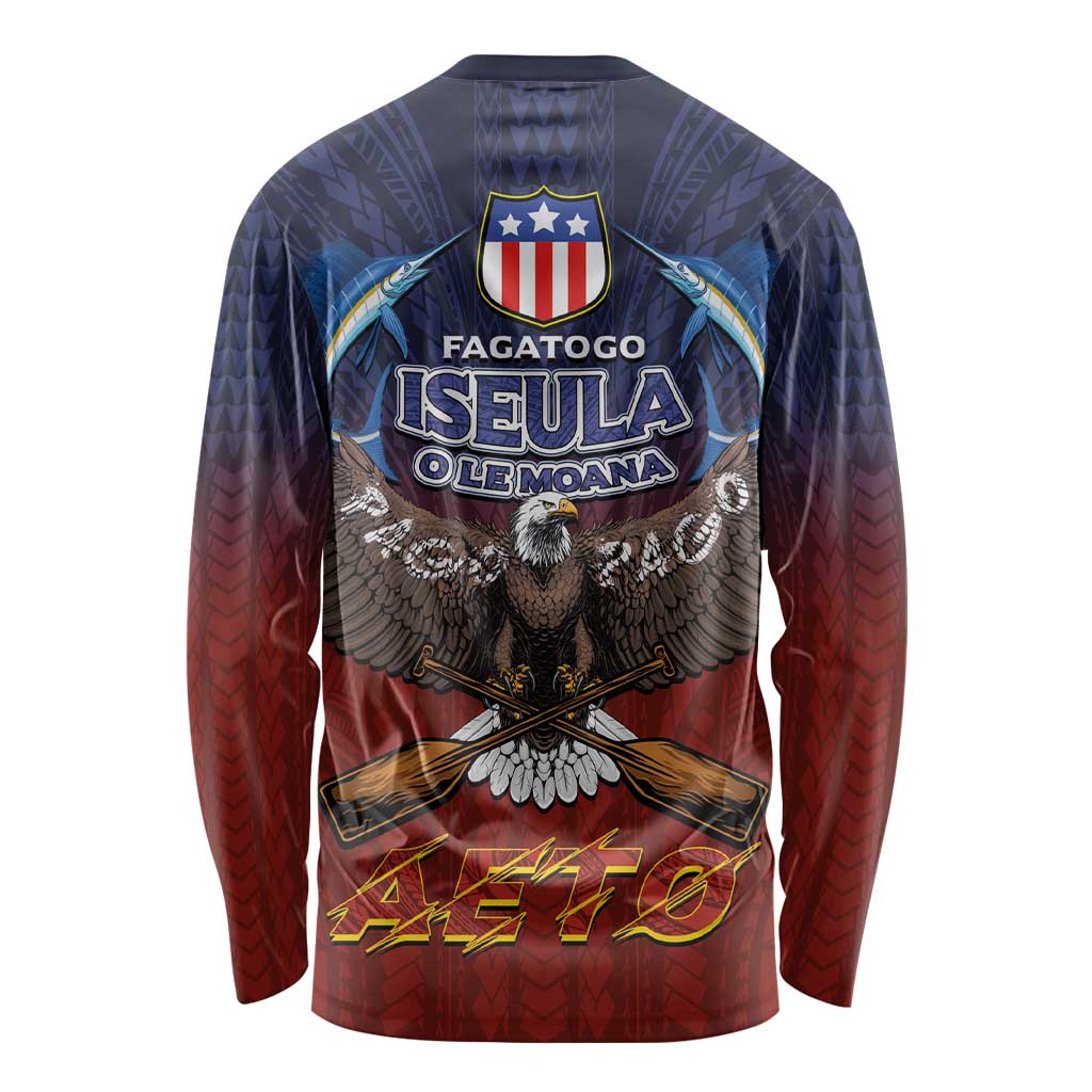 American Samoa Fautasi Long Sleeve Shirt Pago Pago Aeto and Iseula o le Moana of Fagatogo Red-Blue - Polynesian Pride