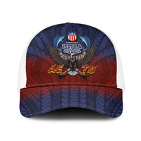 American Samoa Fautasi Mesh Trucker Cap Pago Pago Aeto and Iseula o le Moana of Fagatogo Red-Blue - Polynesian Pride