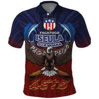 American Samoa Fautasi Polo Shirt Pago Pago Aeto and Iseula o le Moana of Fagatogo Red-Blue - Polynesian Pride