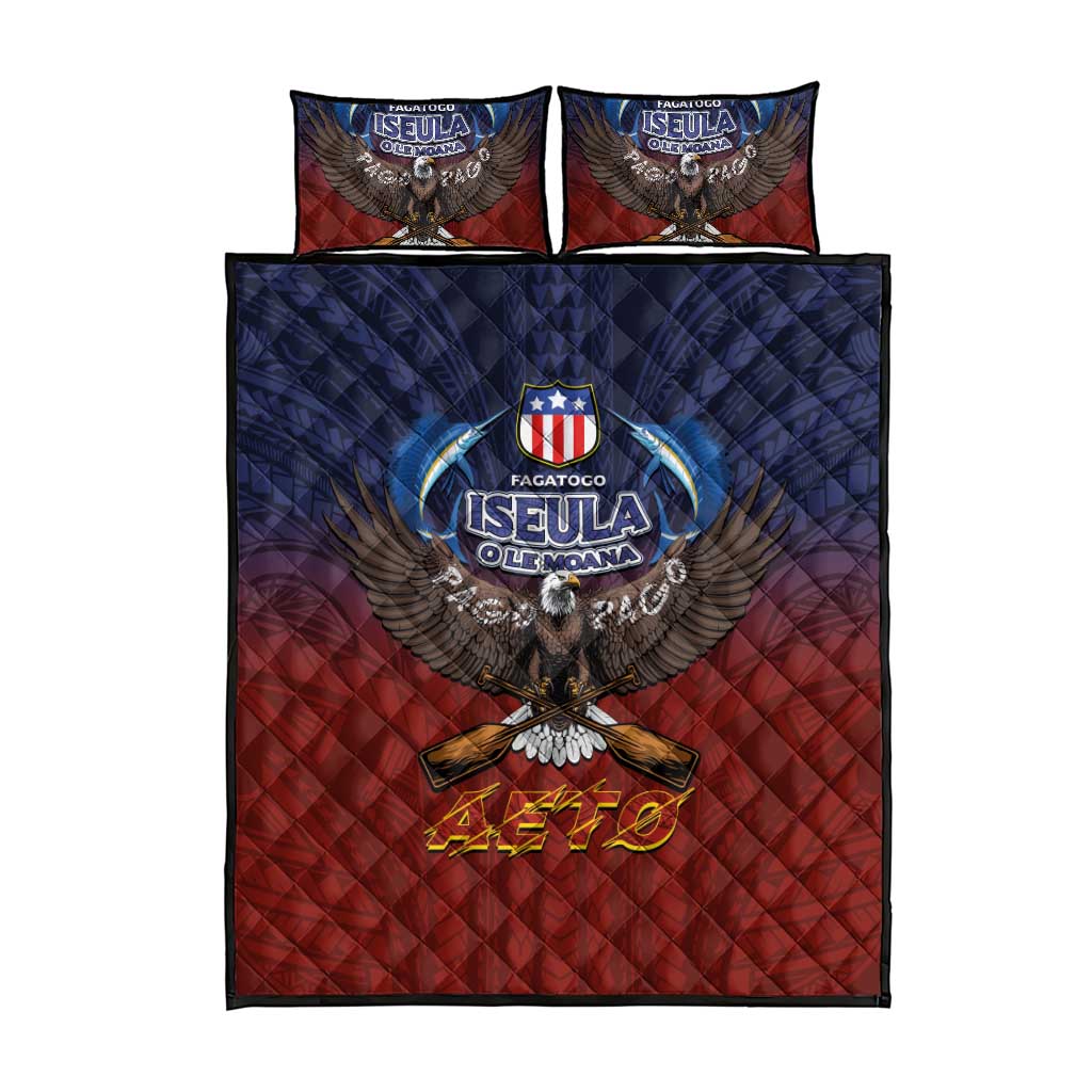 American Samoa Fautasi Quilt Bed Set Pago Pago Aeto and Iseula o le Moana of Fagatogo Red-Blue - Polynesian Pride