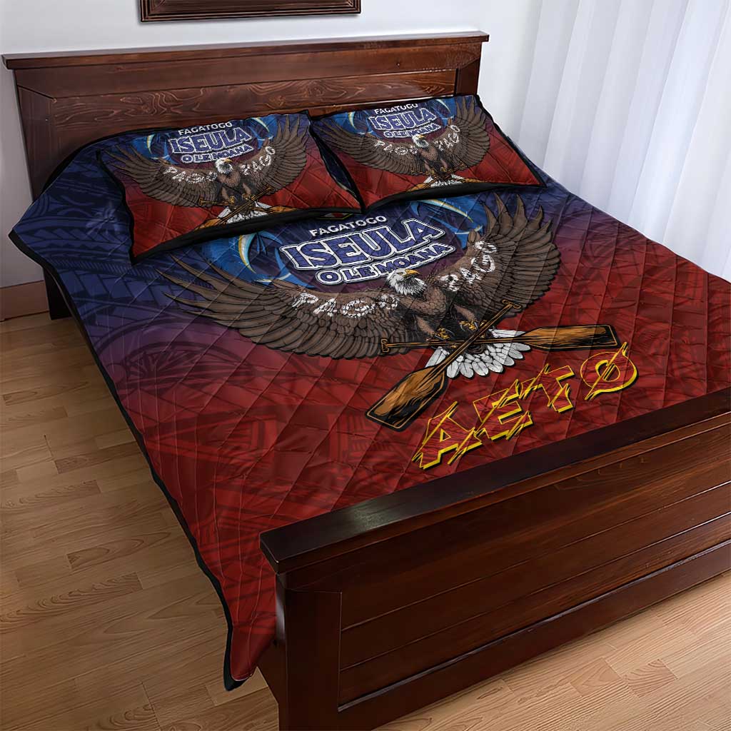 American Samoa Fautasi Quilt Bed Set Pago Pago Aeto and Iseula o le Moana of Fagatogo Red-Blue - Polynesian Pride