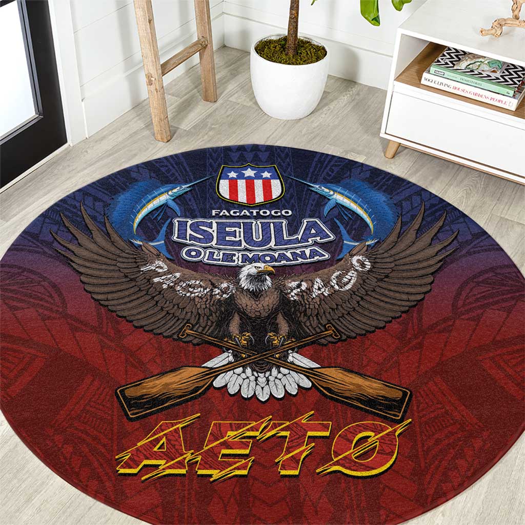 American Samoa Fautasi Round Carpet Pago Pago Aeto and Iseula o le Moana of Fagatogo Red-Blue - Polynesian Pride