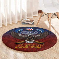 American Samoa Fautasi Round Carpet Pago Pago Aeto and Iseula o le Moana of Fagatogo Red-Blue - Polynesian Pride