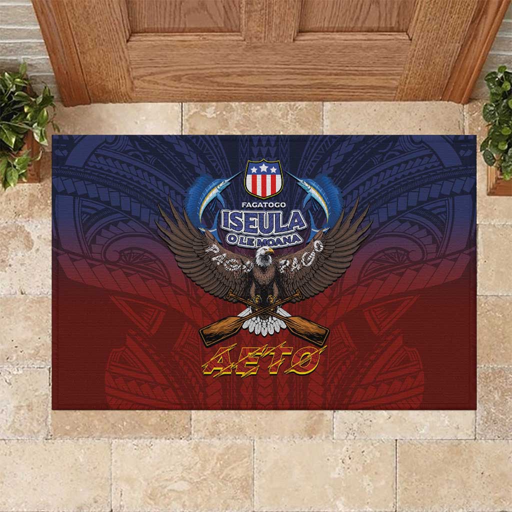 American Samoa Fautasi Rubber Doormat Pago Pago Aeto and Iseula o le Moana of Fagatogo Red-Blue - Polynesian Pride
