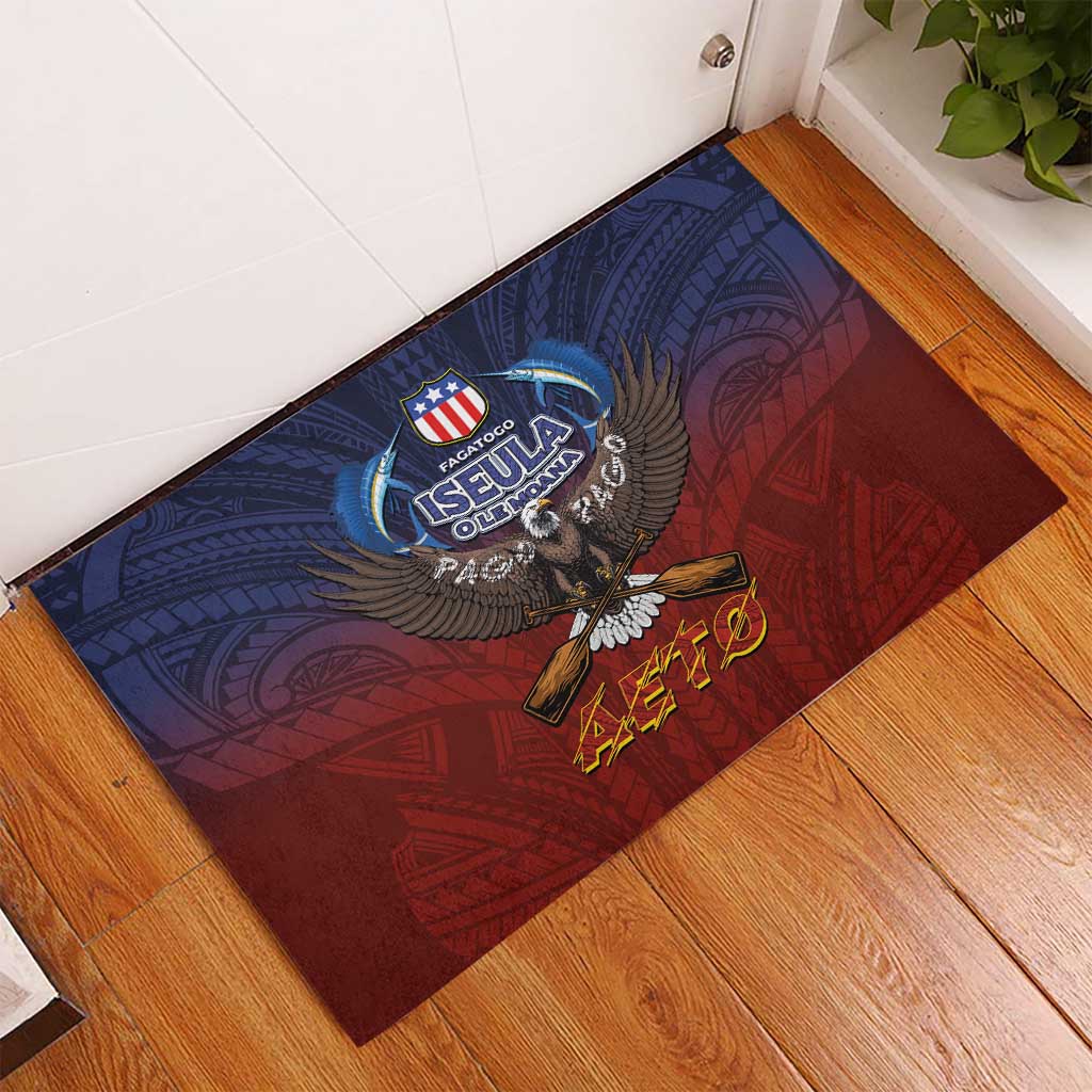 American Samoa Fautasi Rubber Doormat Pago Pago Aeto and Iseula o le Moana of Fagatogo Red-Blue - Polynesian Pride