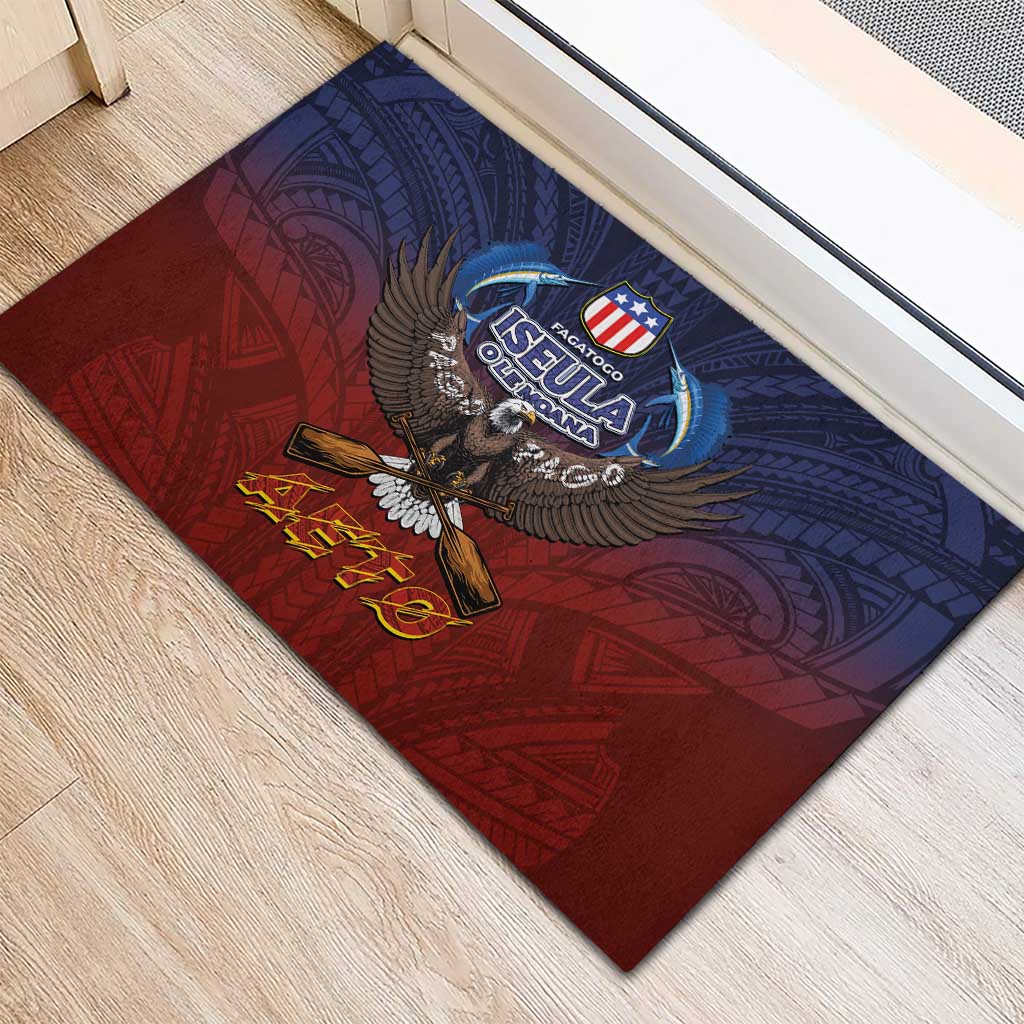 American Samoa Fautasi Rubber Doormat Pago Pago Aeto and Iseula o le Moana of Fagatogo Red-Blue - Polynesian Pride